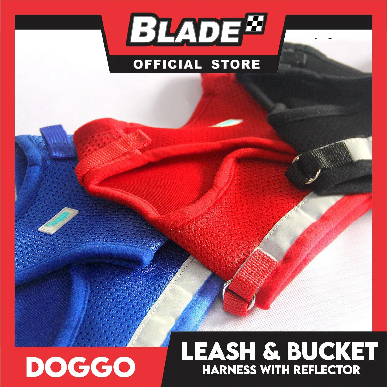 Doggo Leash and Bucket Harness with Reflector Medium (Red) Perfect Set for Your Dog