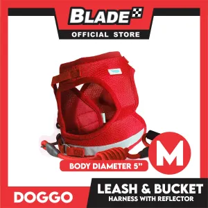 Doggo Leash and Bucket Harness with Reflector Medium (Red) Perfect Set for Your Dog