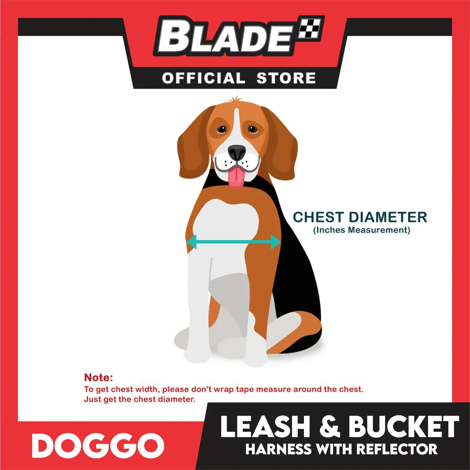 Doggo Leash and Bucket Harness with Reflector Medium (Red) Perfect Set for Your Dog