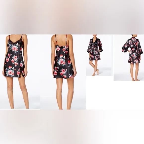 EUC- Thalia Sodi Floral Robe w/Fixed Back Tie &amp; Matching Chemise