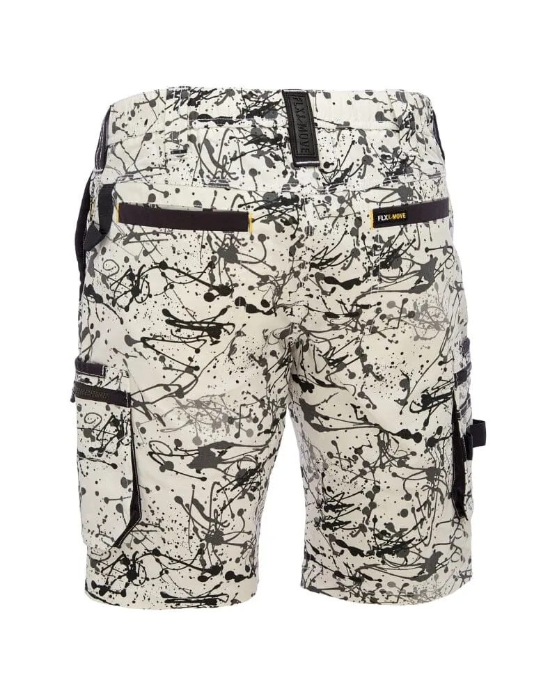 Flex and Move Stretch Canvas Cargo Short - Grey Paint Splatter