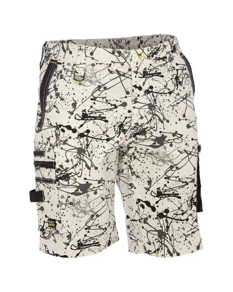 Flex and Move Stretch Canvas Cargo Short - Grey Paint Splatter