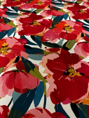 Floral Fabric By The Yard - Red Bloom Print
