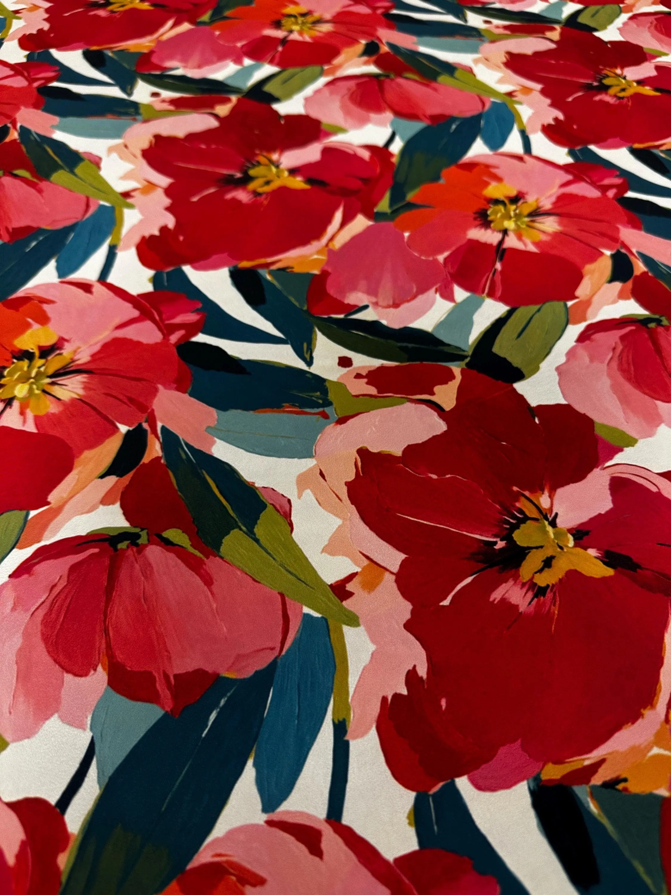 Floral Fabric By The Yard - Red Bloom Print
