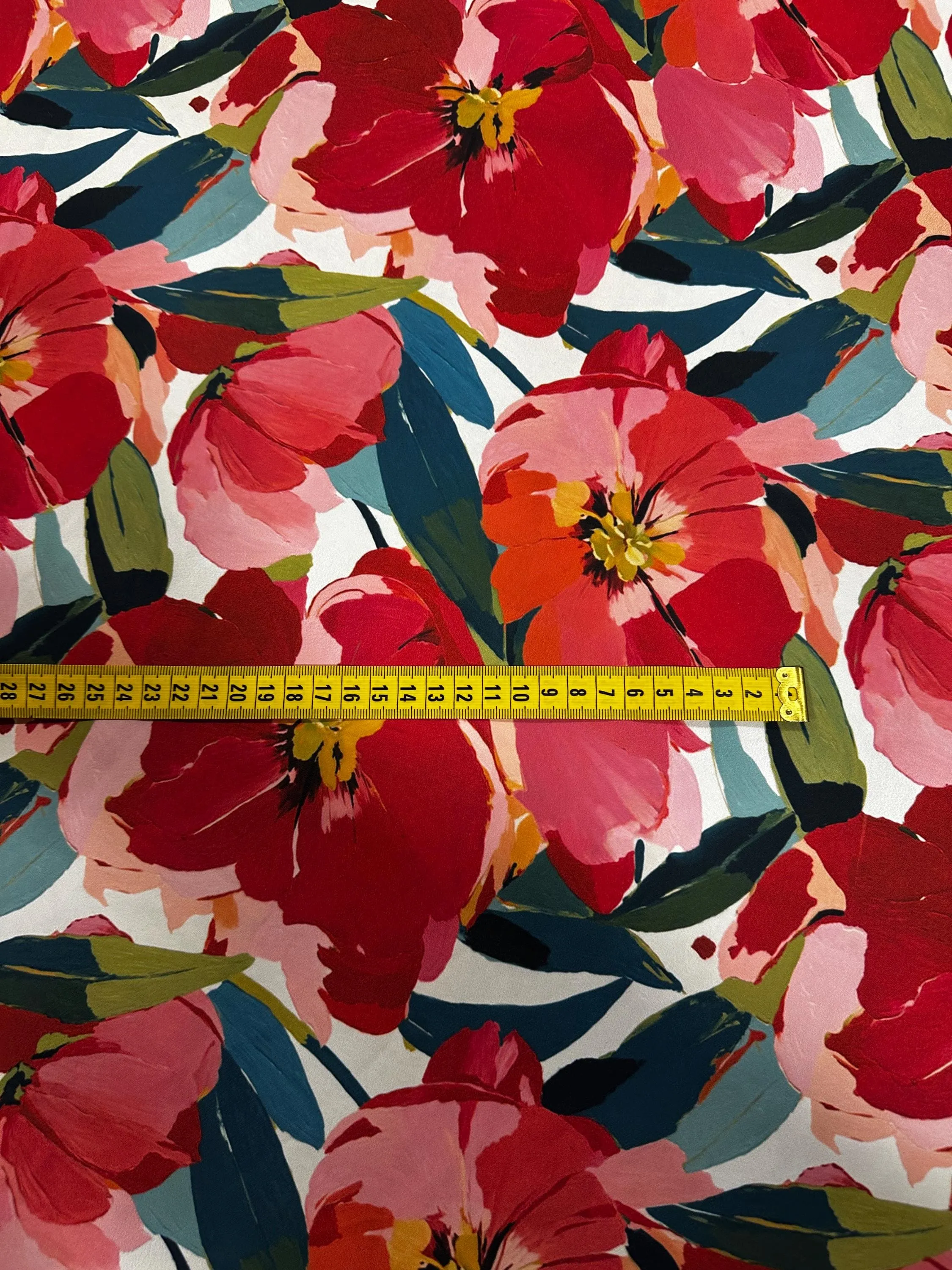 Floral Fabric By The Yard - Red Bloom Print