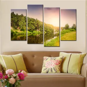 Frameless 4 Piece Sunset Landscape Wall Art Canvas Painting