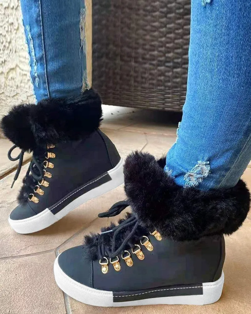 Fuzzy Trim Lined Hidden Wedge Snow Boots