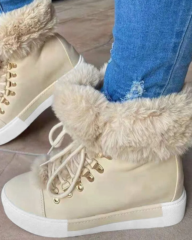 Fuzzy Trim Lined Hidden Wedge Snow Boots