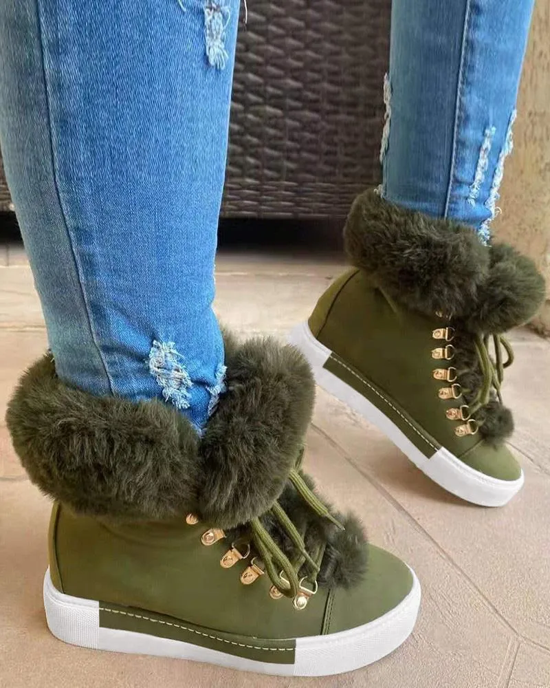 Fuzzy Trim Lined Hidden Wedge Snow Boots
