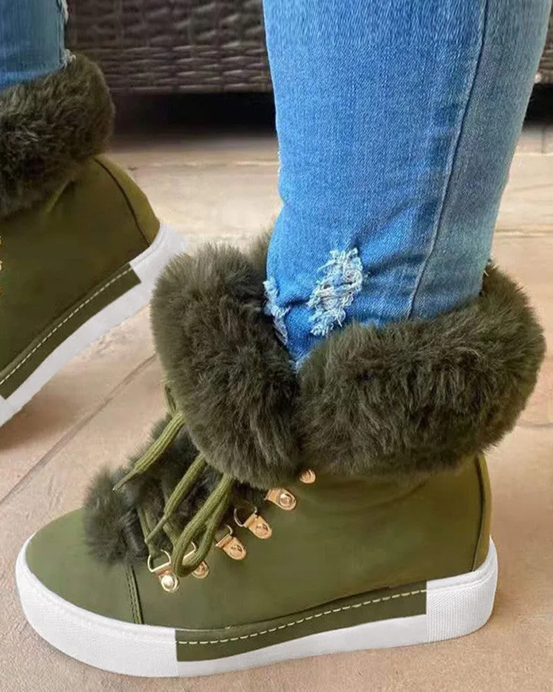 Fuzzy Trim Lined Hidden Wedge Snow Boots