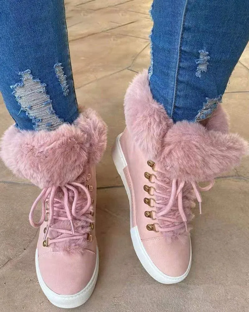 Fuzzy Trim Lined Hidden Wedge Snow Boots