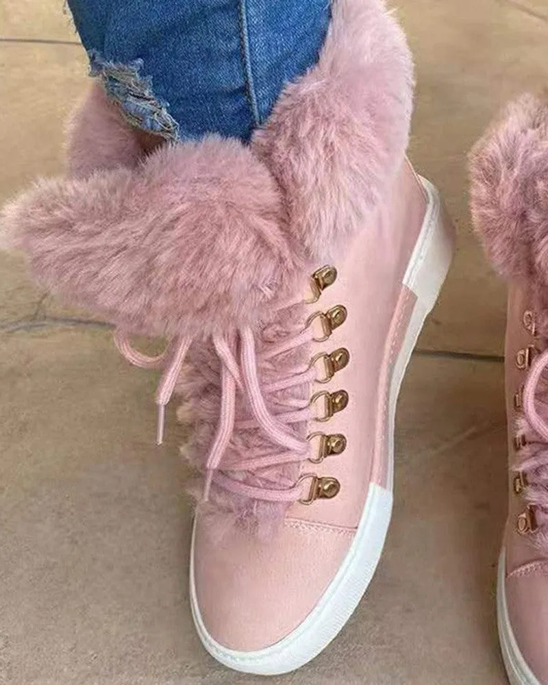 Fuzzy Trim Lined Hidden Wedge Snow Boots