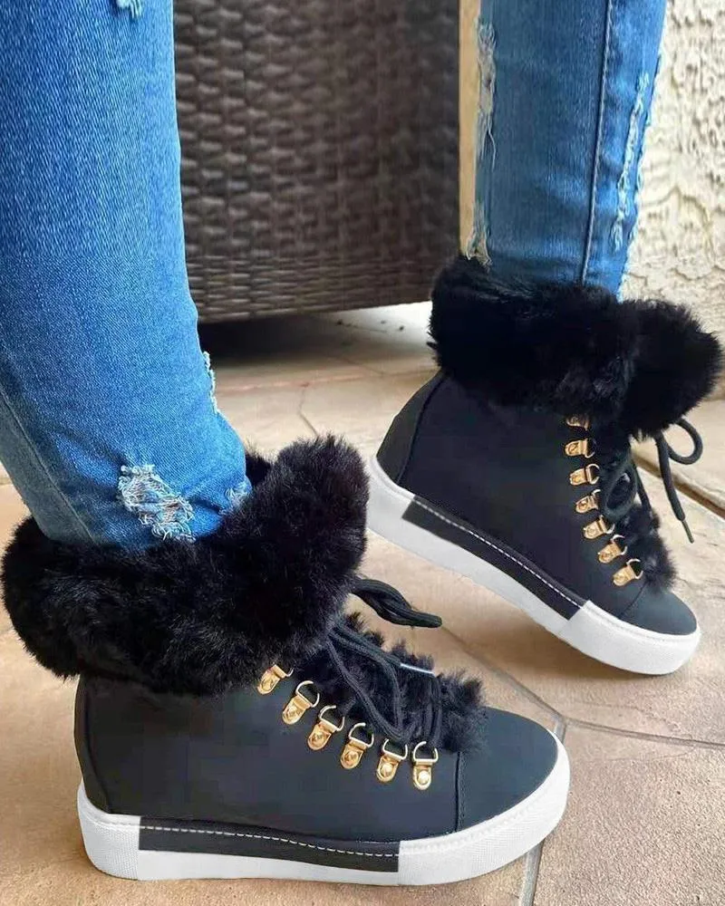 Fuzzy Trim Lined Hidden Wedge Snow Boots
