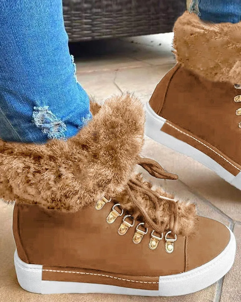 Fuzzy Trim Lined Hidden Wedge Snow Boots