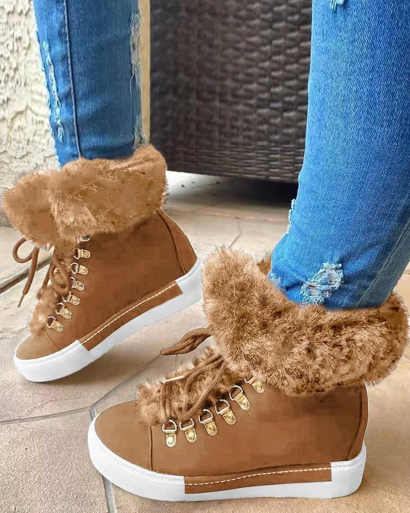 Fuzzy Trim Lined Hidden Wedge Snow Boots