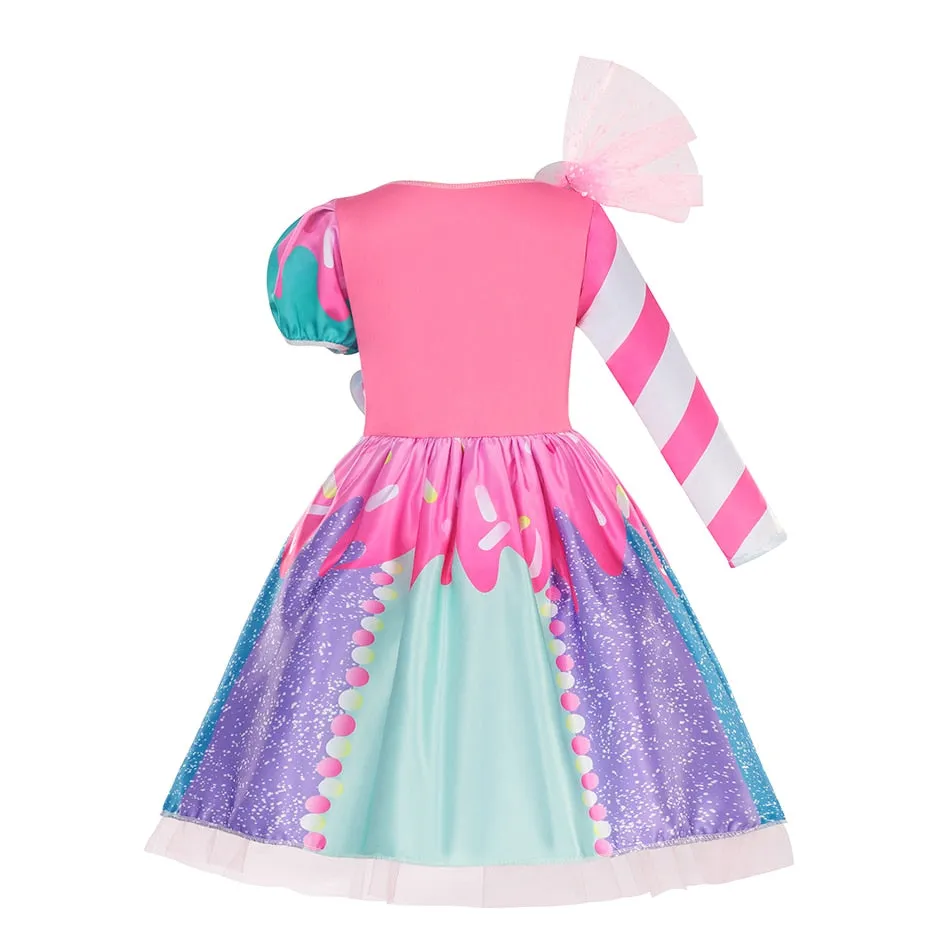 Girl's Unique Design Colorful Candy Dress With Headband