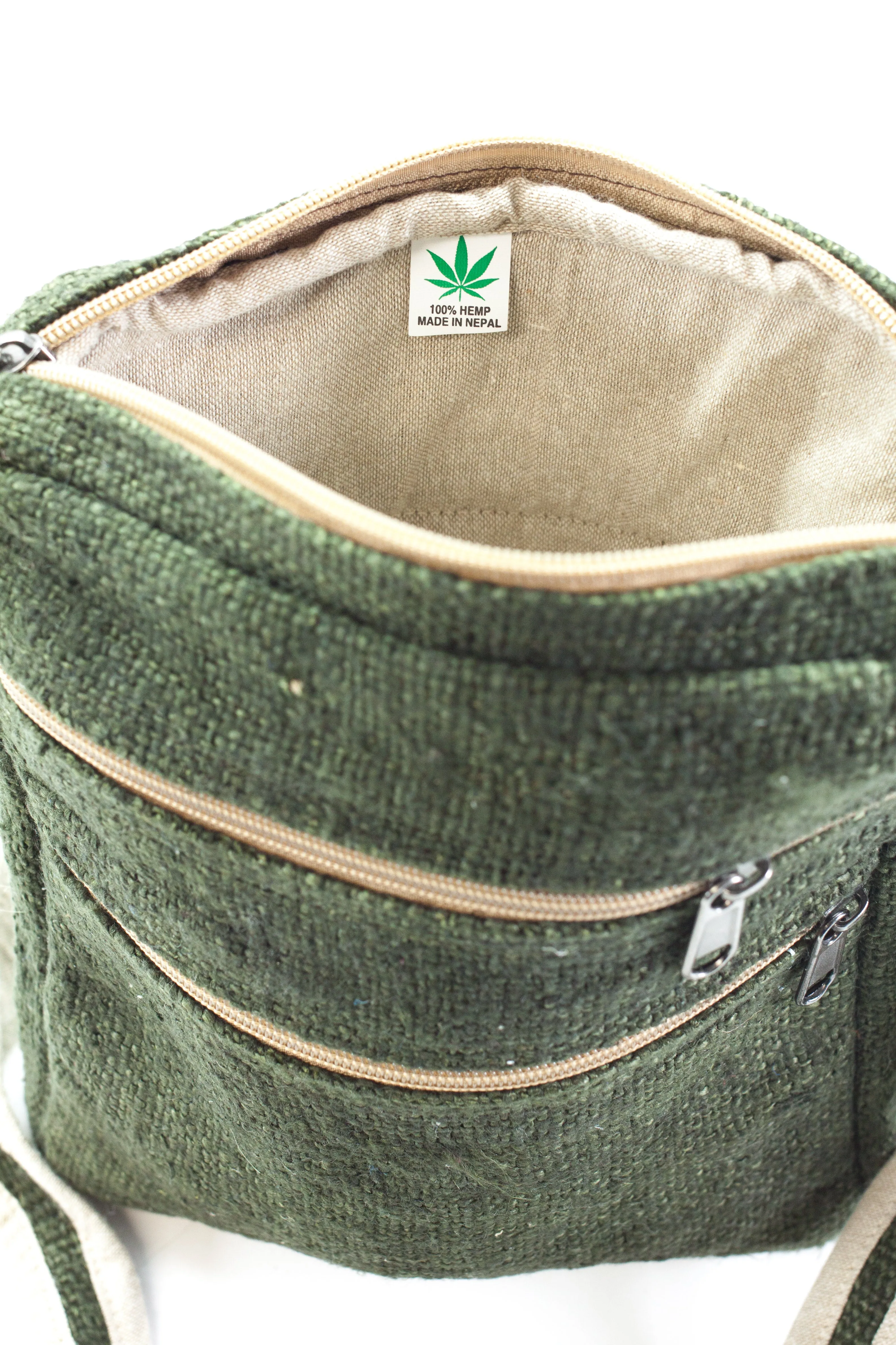 Handmade 100% Pure Hemp Cross Carry Bag - Green - HMPHBCC3