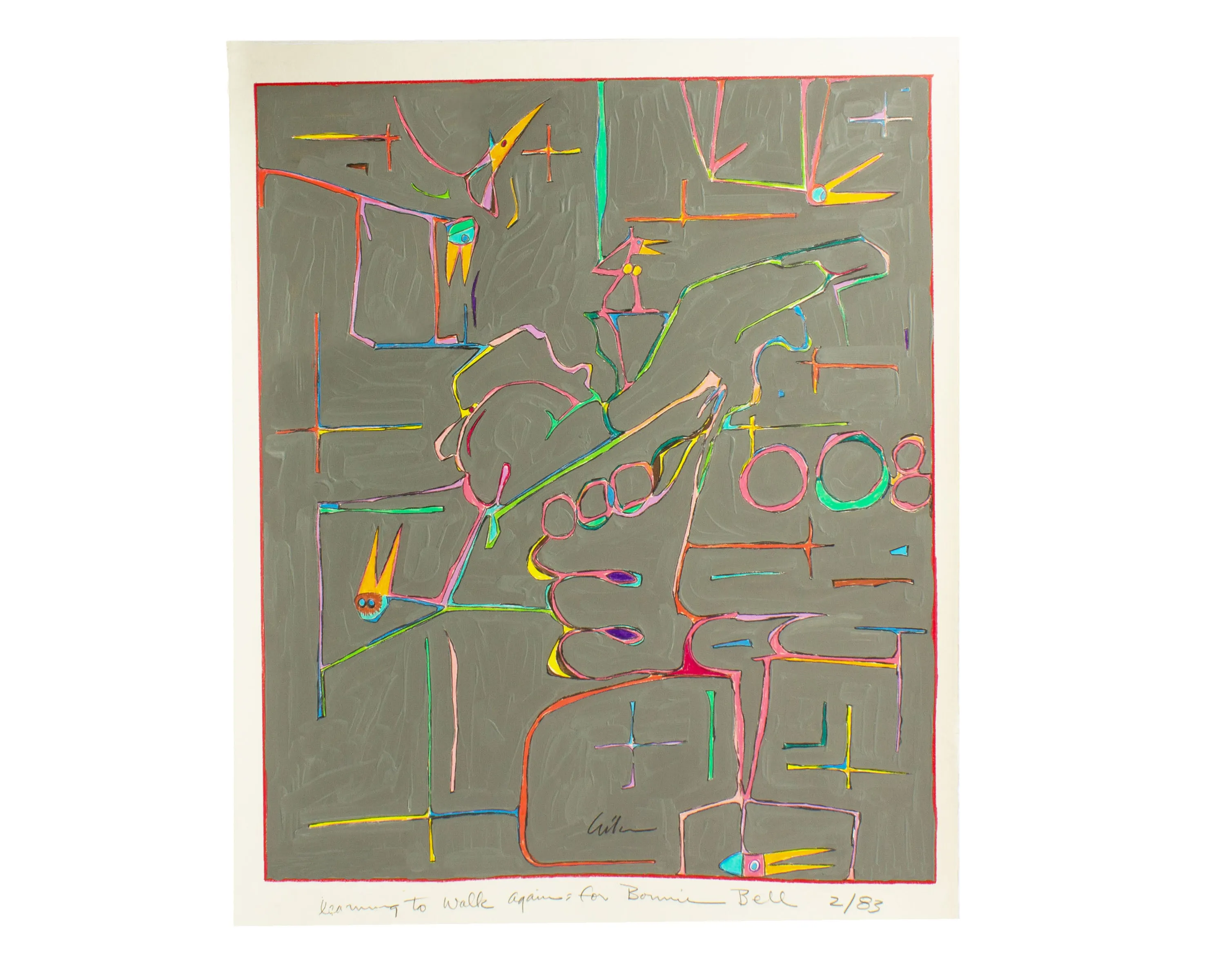 Harry Hilson Signed 1983 “Learning to Walk Again” Abstract Mixed Media Painting