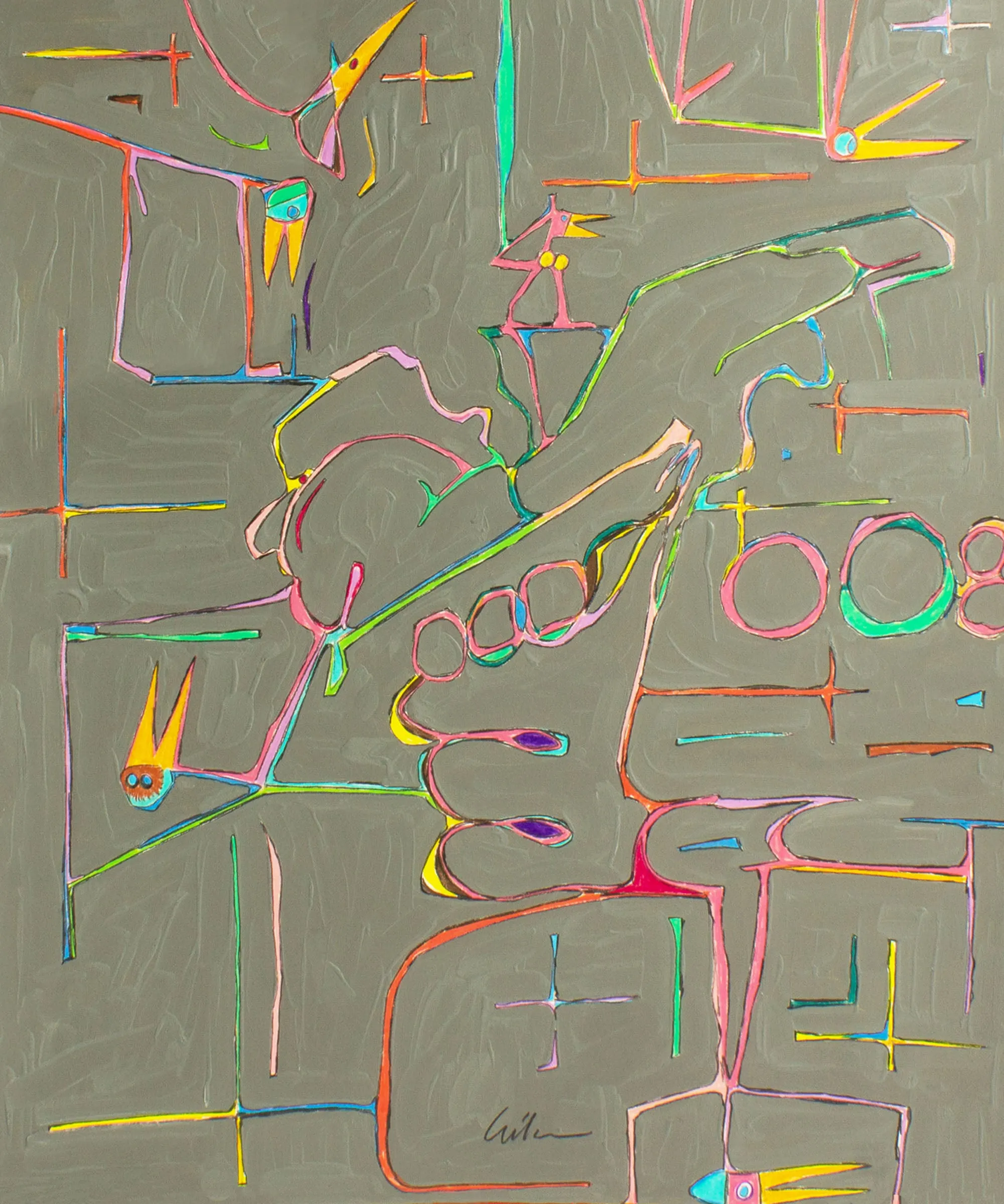 Harry Hilson Signed 1983 “Learning to Walk Again” Abstract Mixed Media Painting