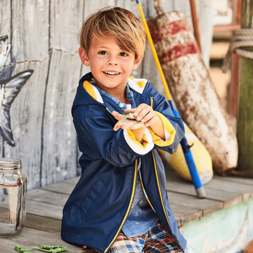 HATLEY Zip Up Splash Rain Jacket | Navy with Yellow Zip Size 8