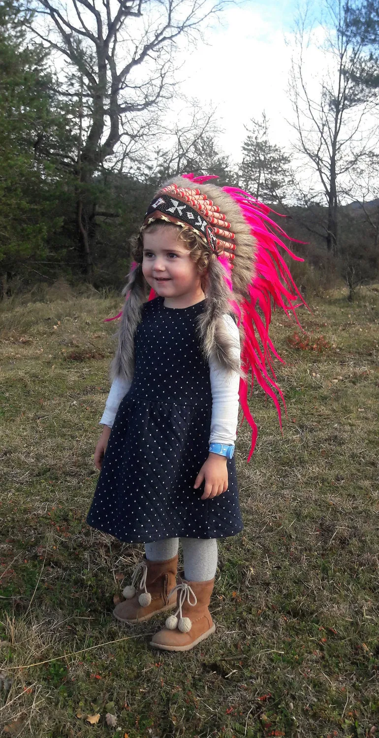 K10- From 2-5 years Kid / Child's: Pink Indian Headdress 20,5 inch. – 52 cm