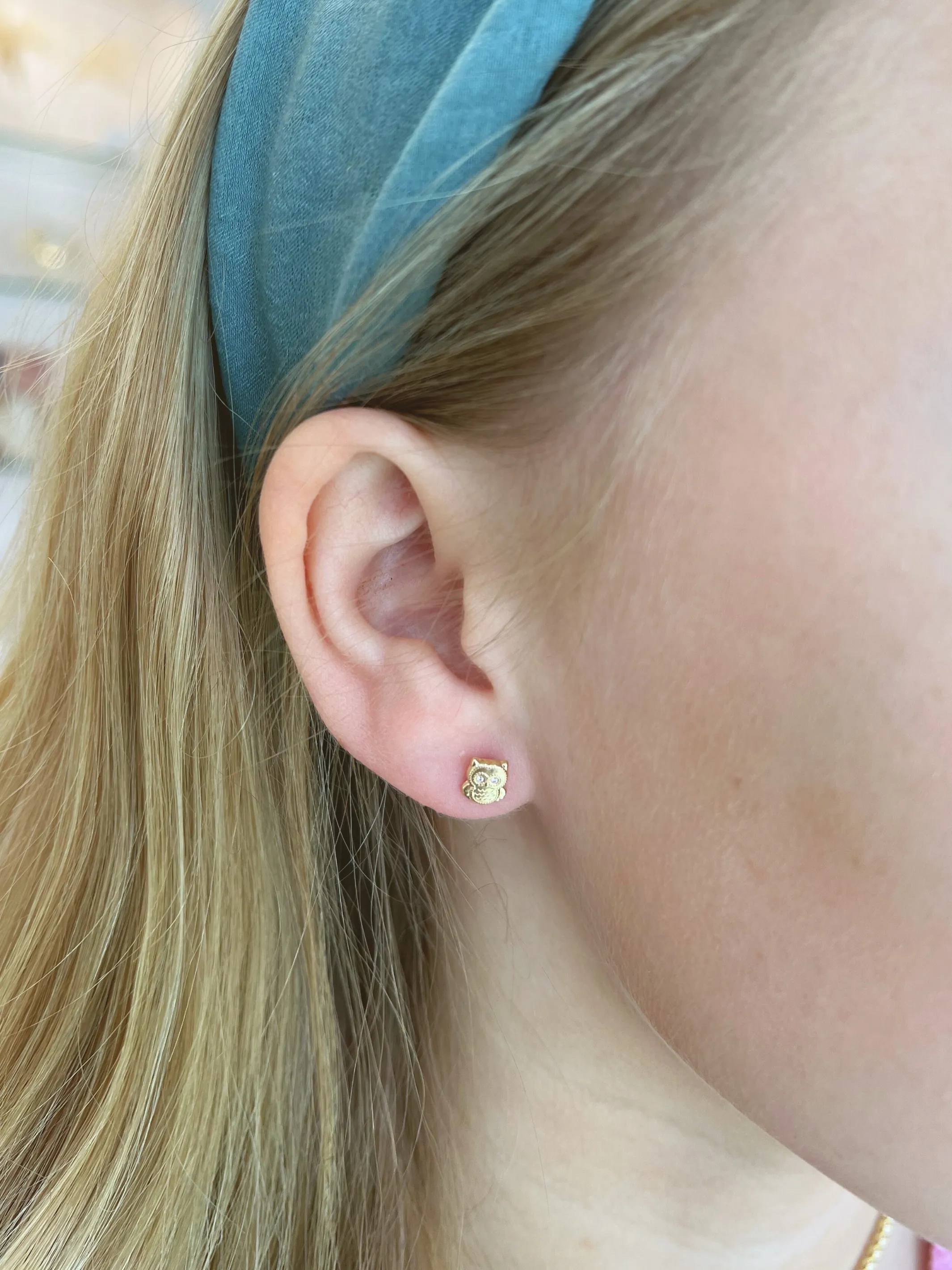 Kid Owl Stud Earrings 14K