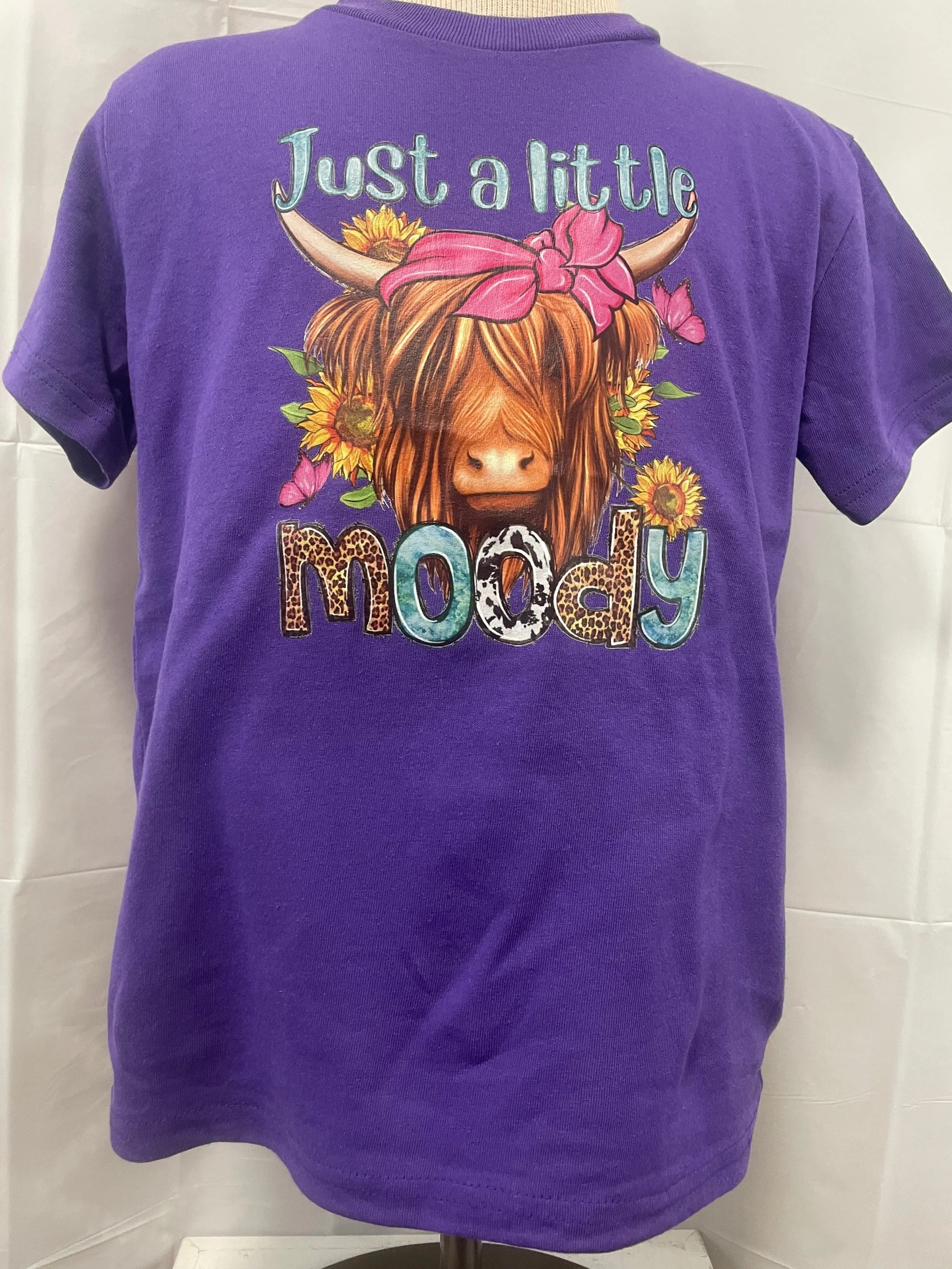 Kid's "Just A Little Moody" w/Highland Cow Short sleeve T-Shirt