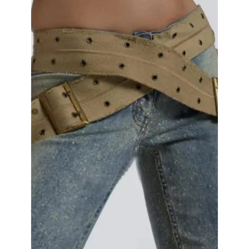 Low Waist Slim-Fit Pencil Jeans with Canvas Belt