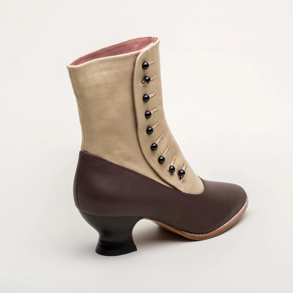 Manhattan Victorian Cloth-Top Button Boots (Tan/Brown)