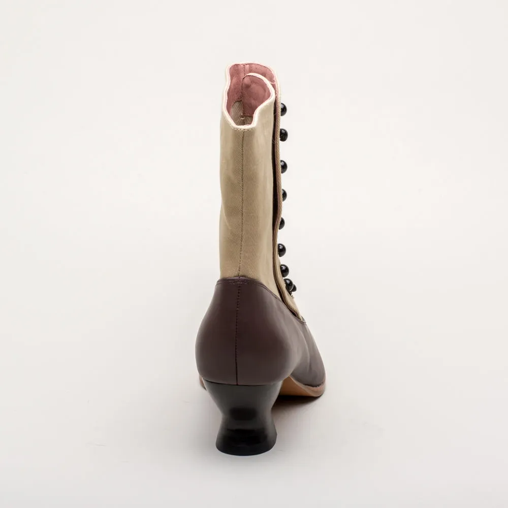 Manhattan Victorian Cloth-Top Button Boots (Tan/Brown)