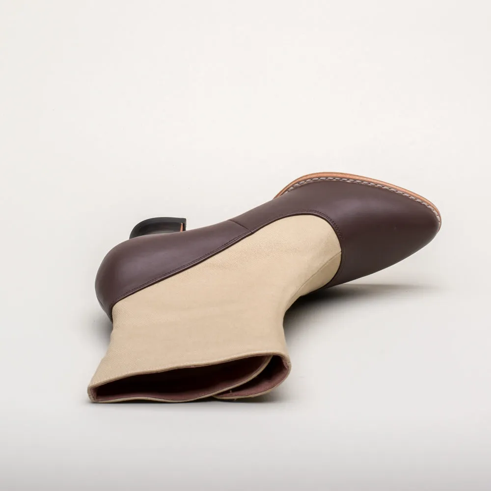 Manhattan Victorian Cloth-Top Button Boots (Tan/Brown)