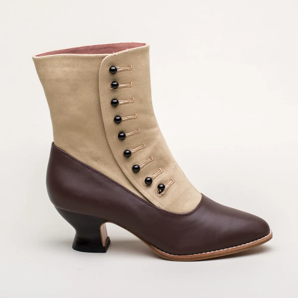 Manhattan Victorian Cloth-Top Button Boots (Tan/Brown)