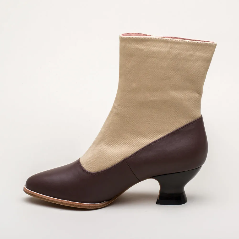Manhattan Victorian Cloth-Top Button Boots (Tan/Brown)