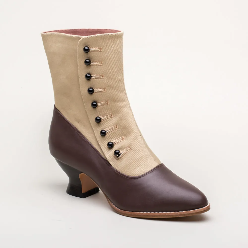Manhattan Victorian Cloth-Top Button Boots (Tan/Brown)
