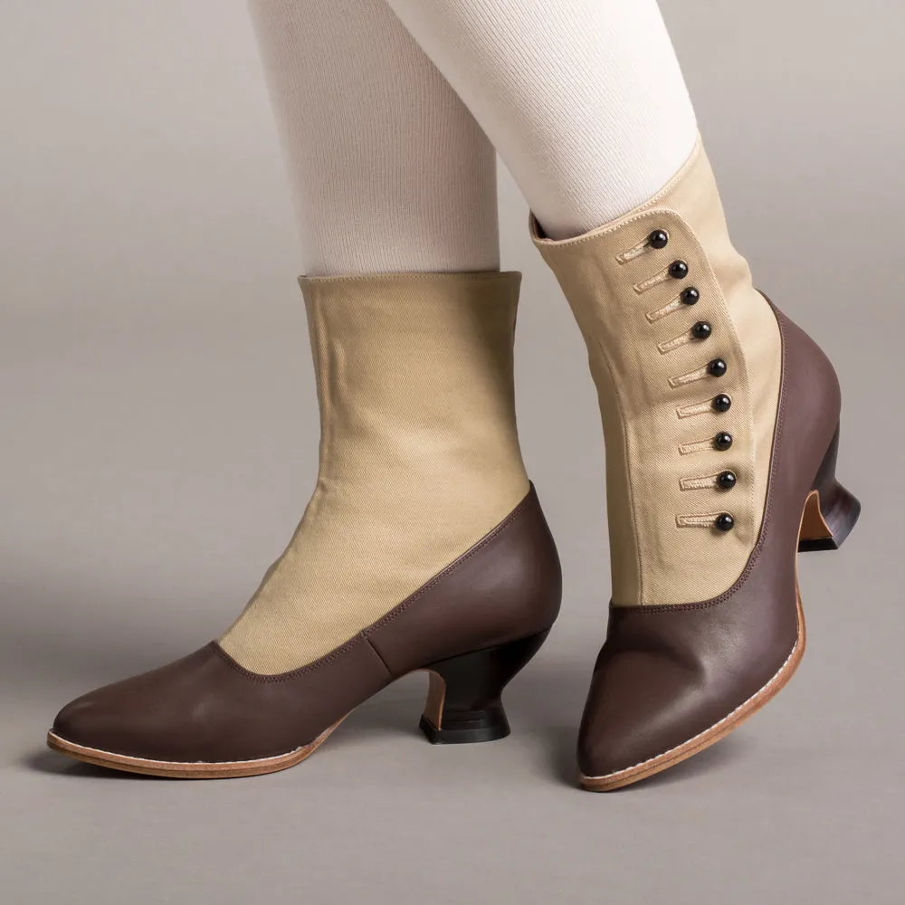 Manhattan Victorian Cloth-Top Button Boots (Tan/Brown)