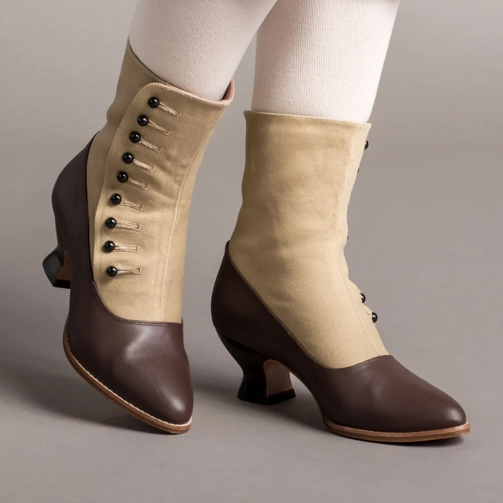 Manhattan Victorian Cloth-Top Button Boots (Tan/Brown)