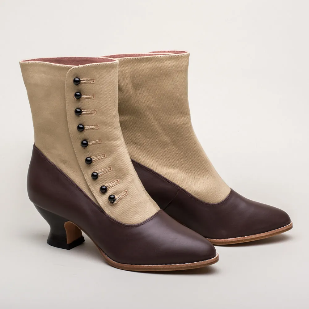 Manhattan Victorian Cloth-Top Button Boots (Tan/Brown)