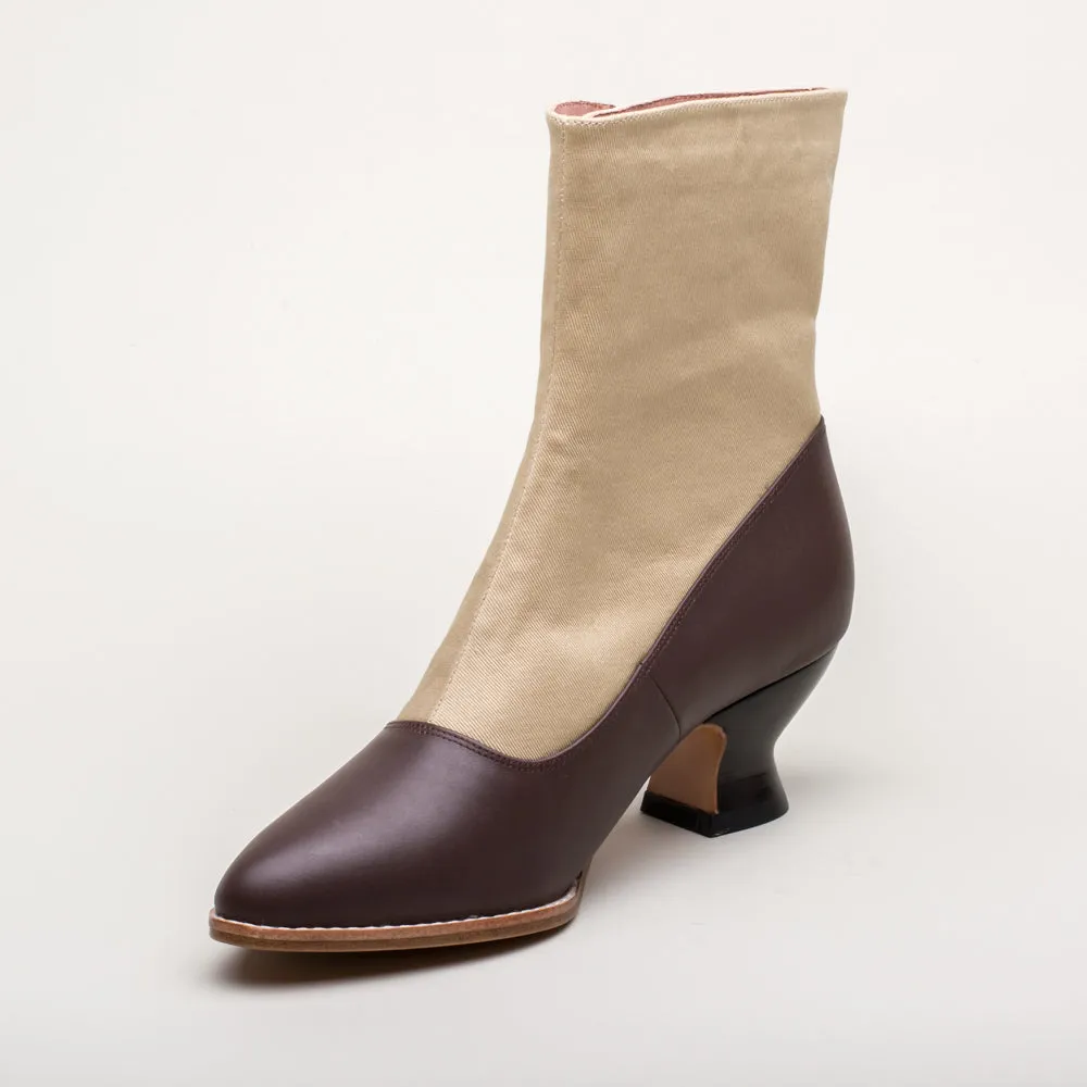 Manhattan Victorian Cloth-Top Button Boots (Tan/Brown)