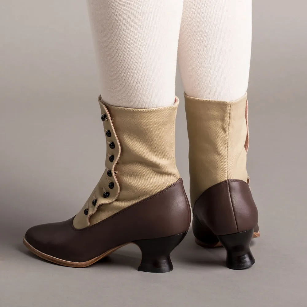 Manhattan Victorian Cloth-Top Button Boots (Tan/Brown)