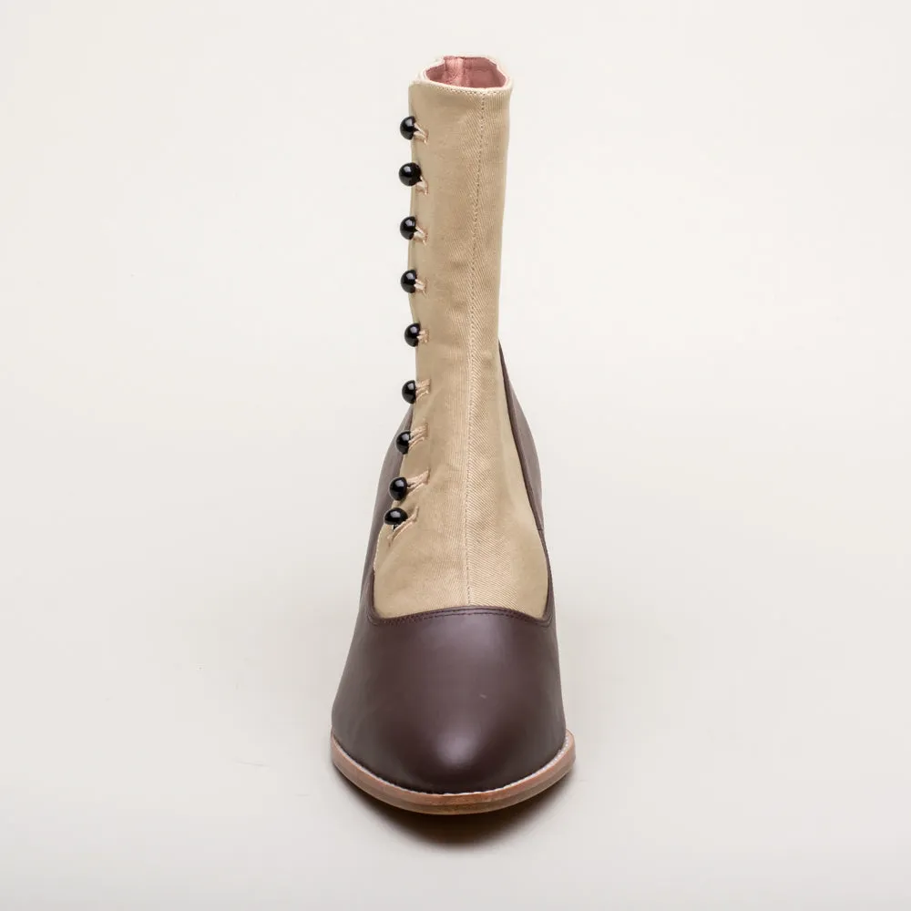 Manhattan Victorian Cloth-Top Button Boots (Tan/Brown)