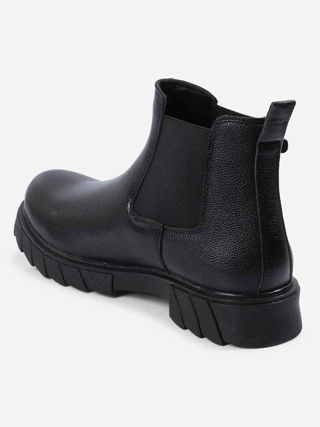 Men's Black Round Toe Casual Slip On Boots (IX3038)