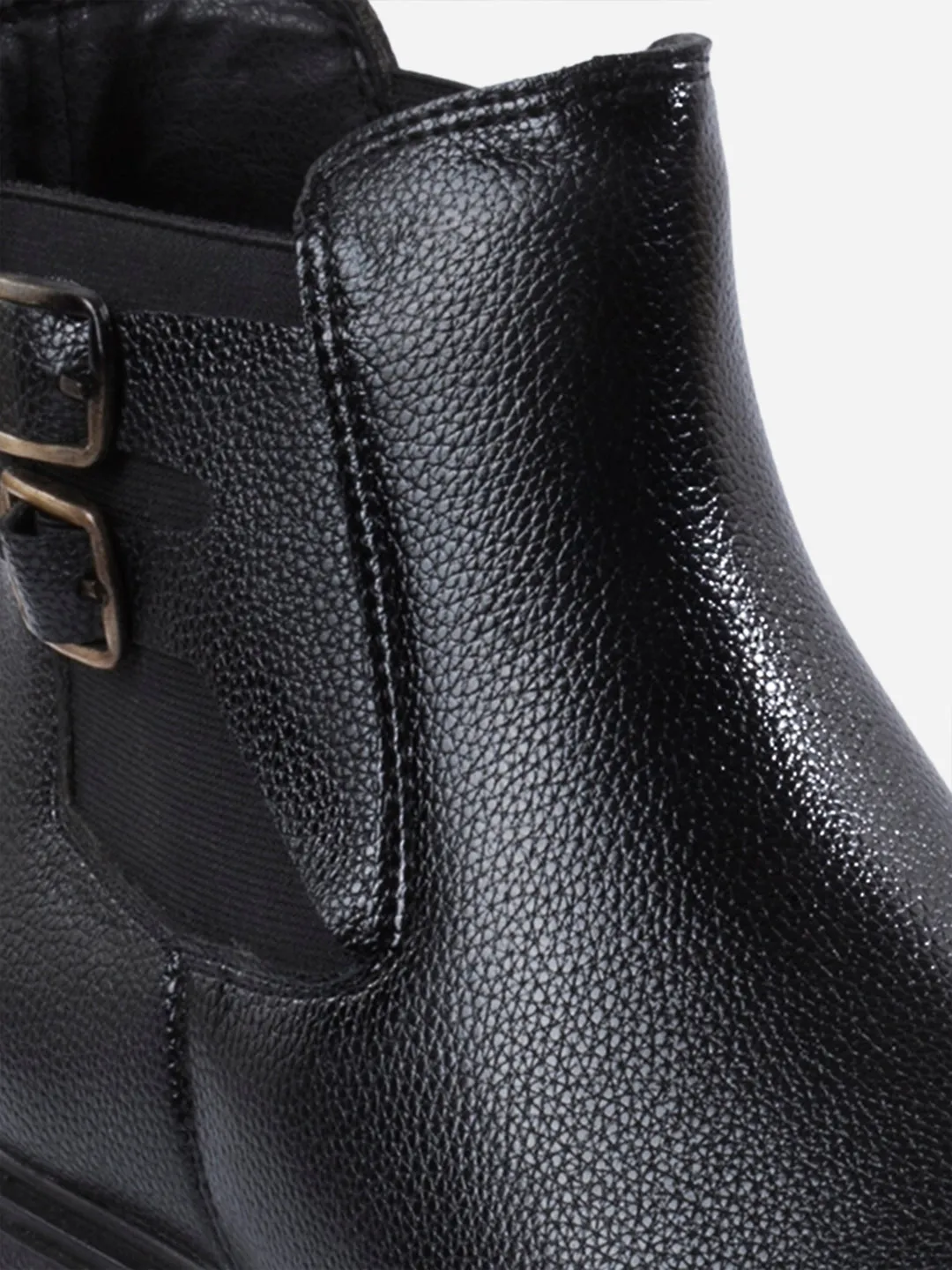 Men's Black Round Toe Casual Slip On Boots (IX3038)