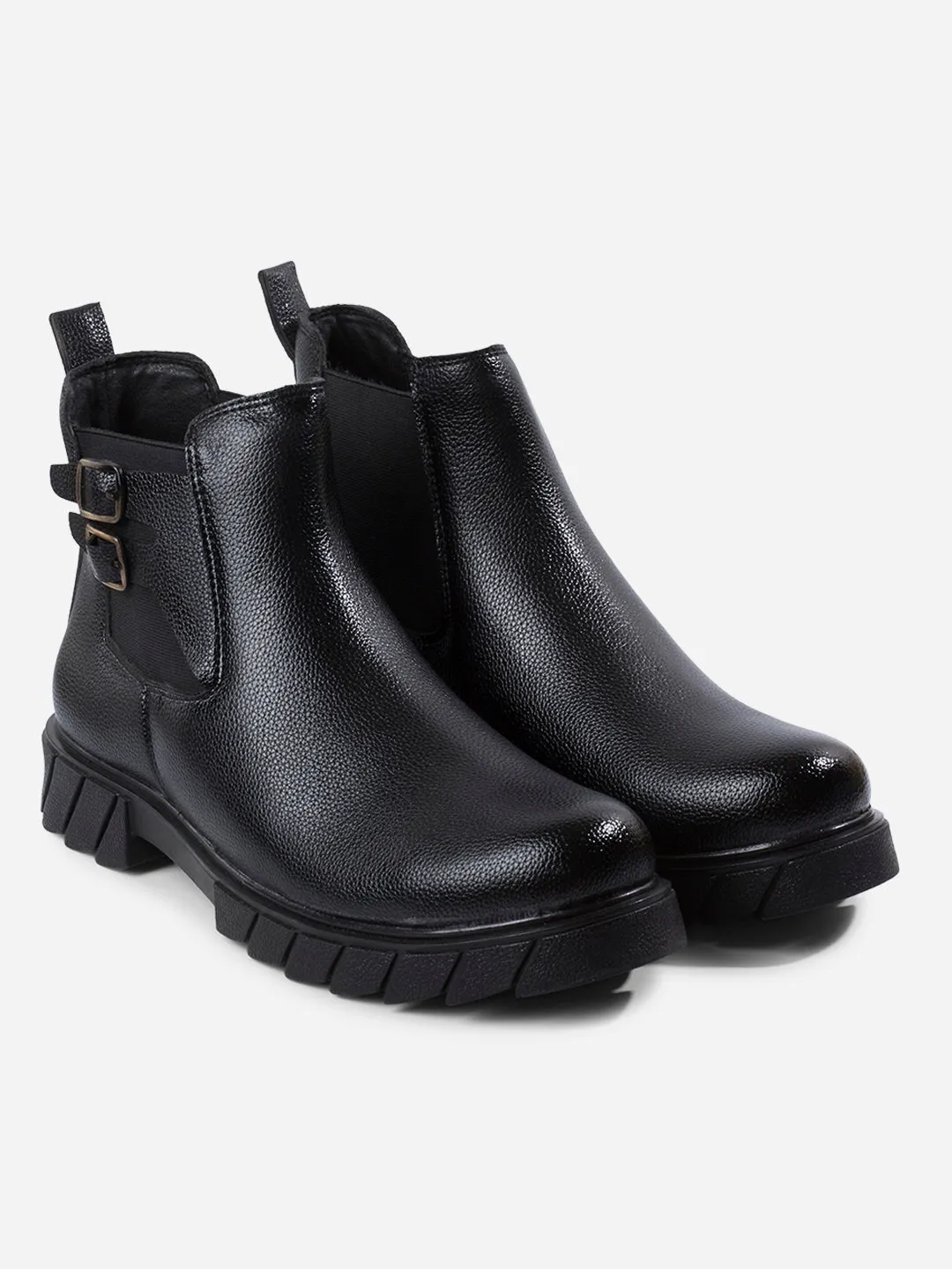 Men's Black Round Toe Casual Slip On Boots (IX3038)