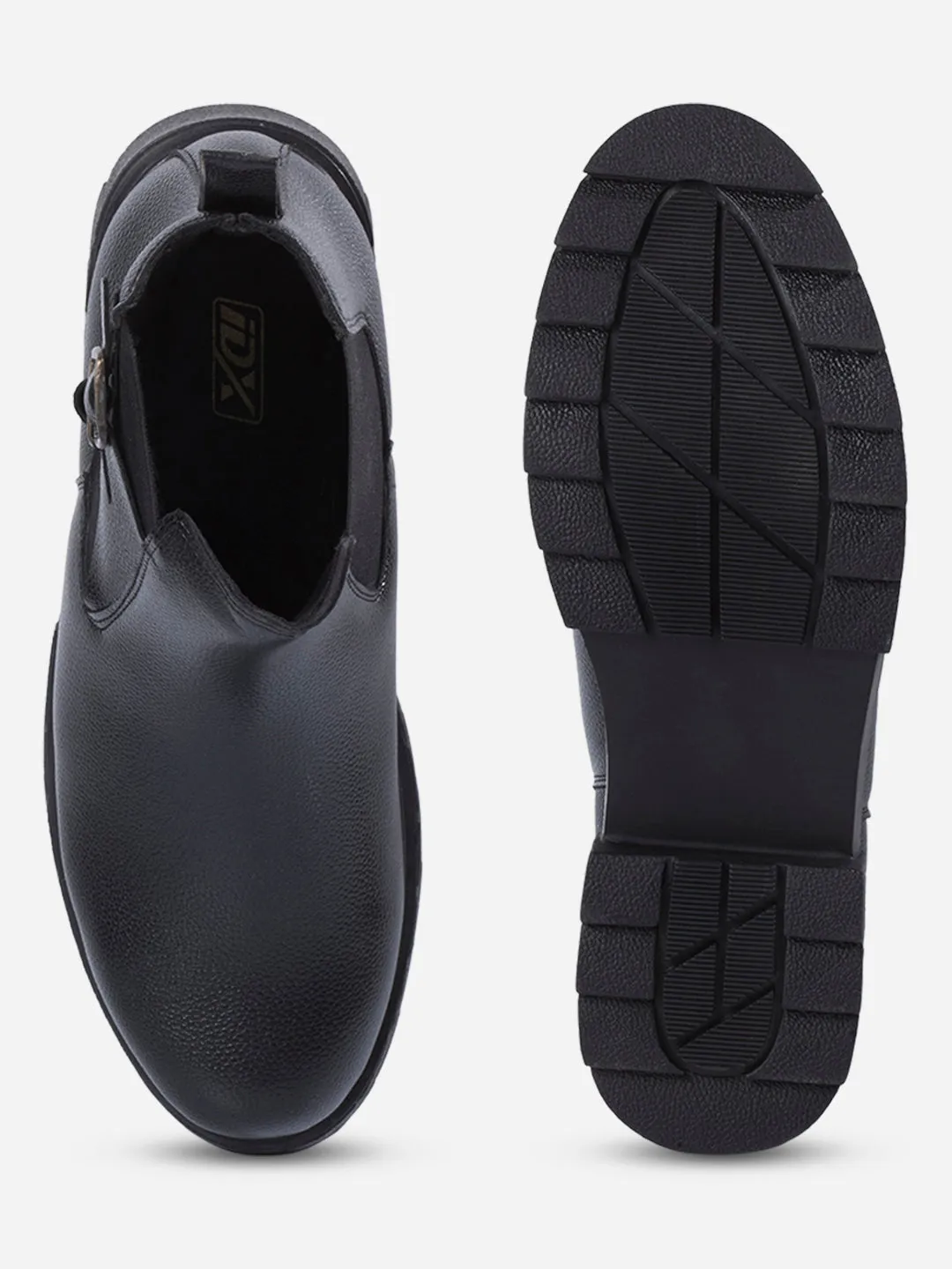 Men's Black Round Toe Casual Slip On Boots (IX3038)