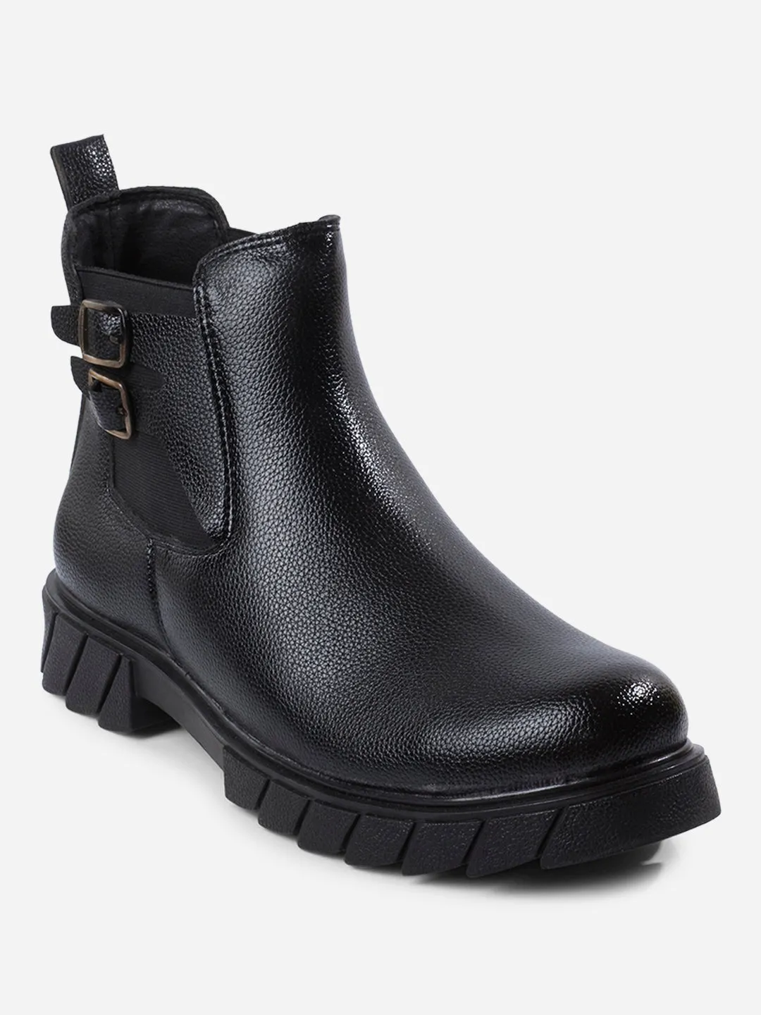 Men's Black Round Toe Casual Slip On Boots (IX3038)