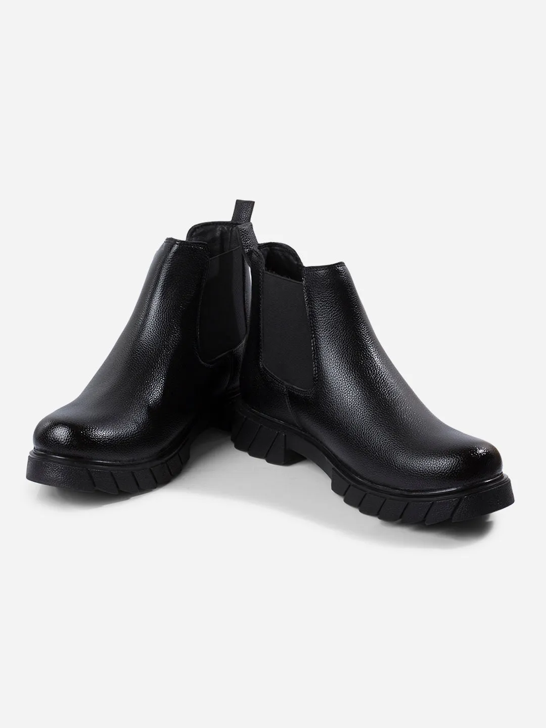 Men's Black Round Toe Casual Slip On Boots (IX3038)