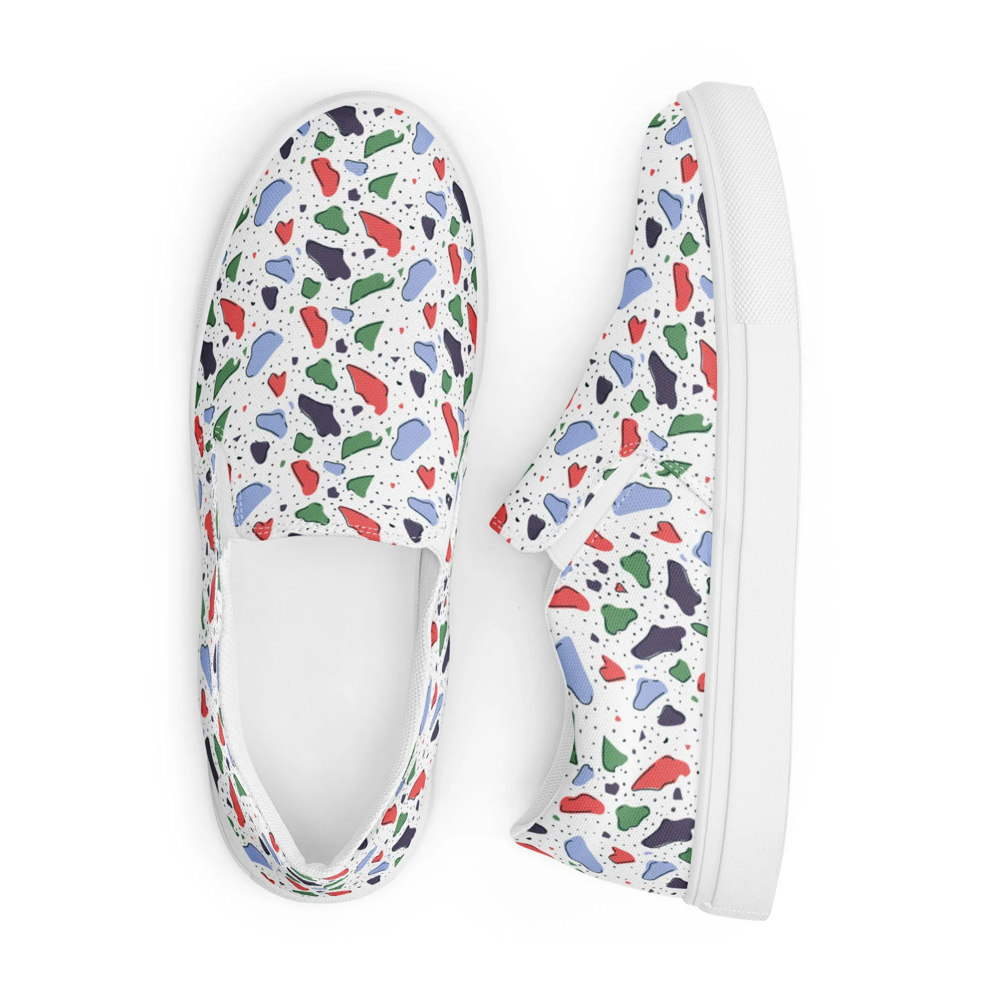 Men’s slip-on canvas shoes  - Colorful terrazzo pattern design - print on demand