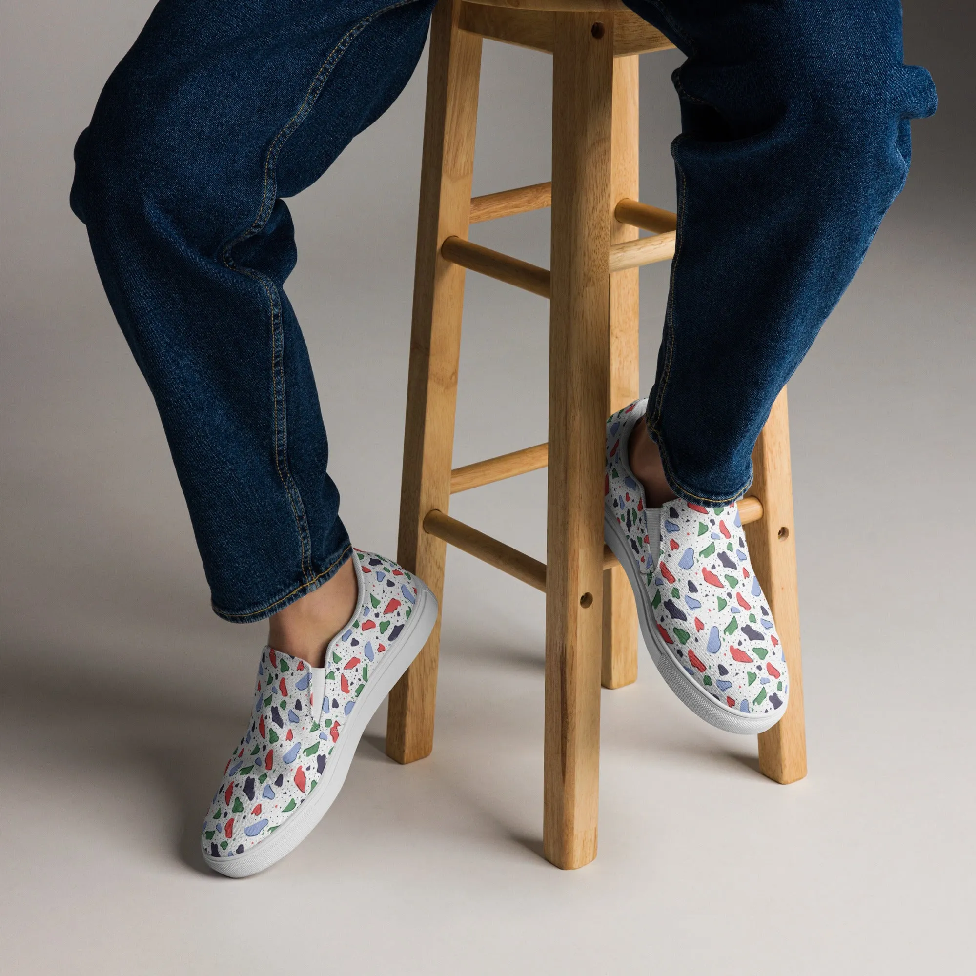 Men’s slip-on canvas shoes  - Colorful terrazzo pattern design - print on demand