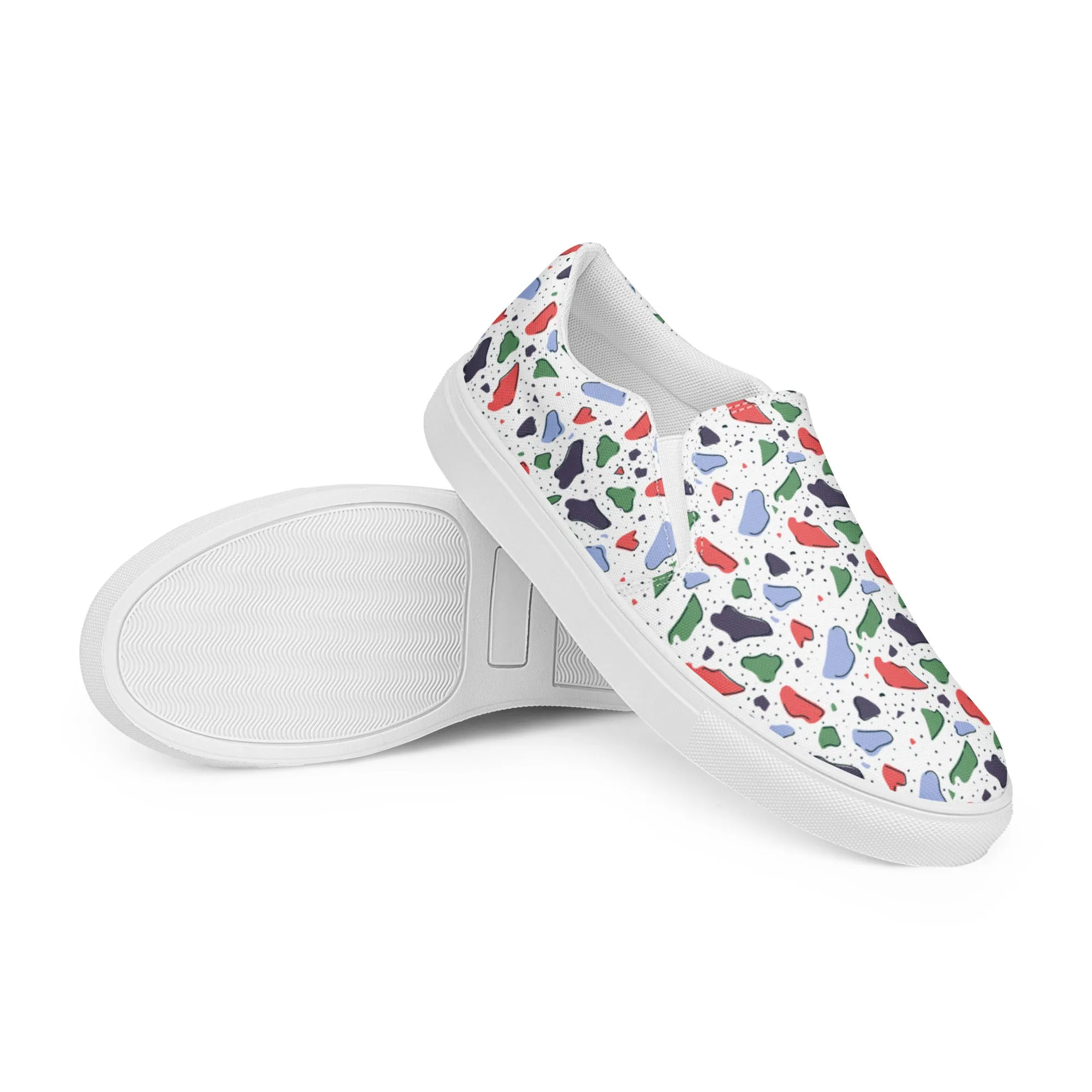 Men’s slip-on canvas shoes  - Colorful terrazzo pattern design - print on demand