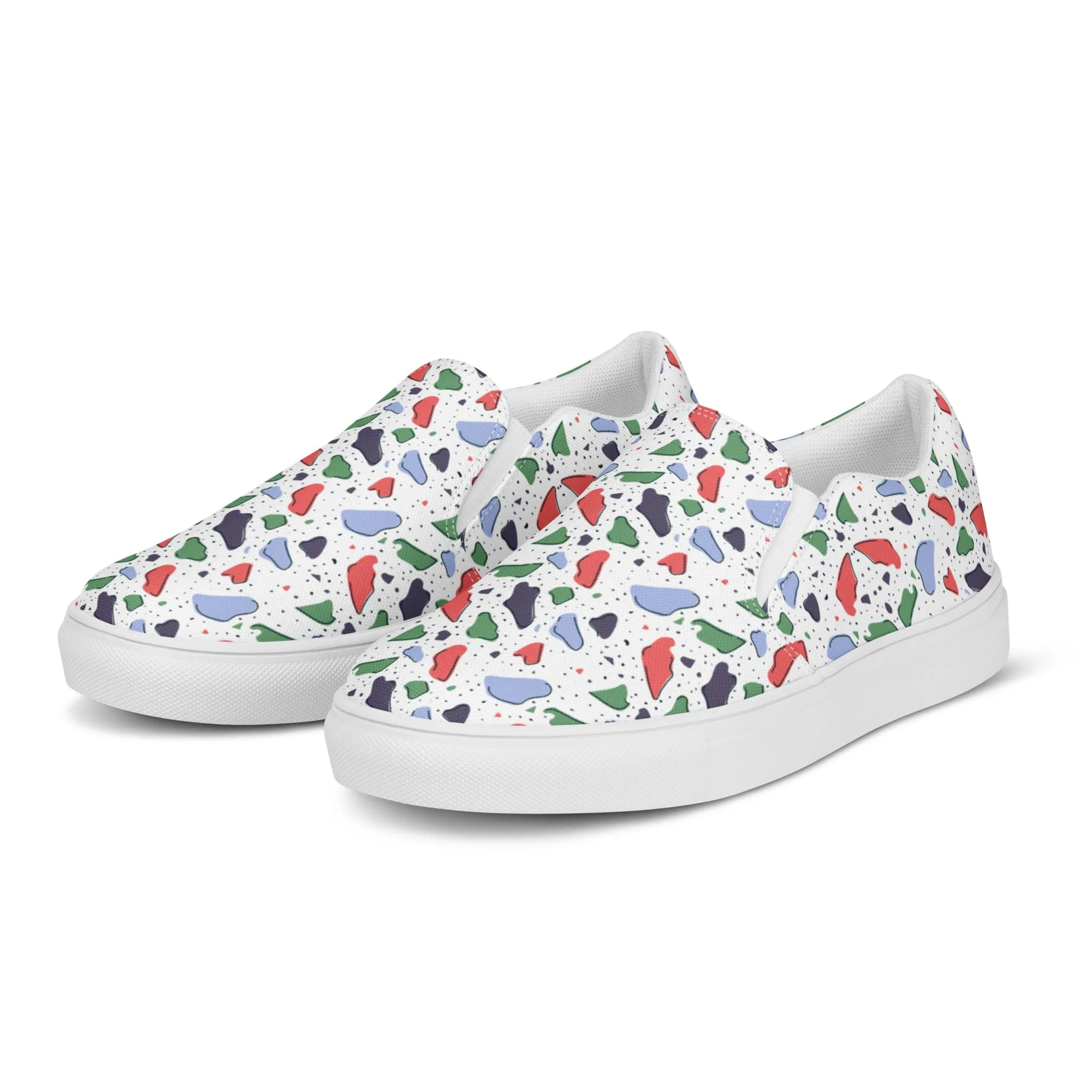 Men’s slip-on canvas shoes  - Colorful terrazzo pattern design - print on demand